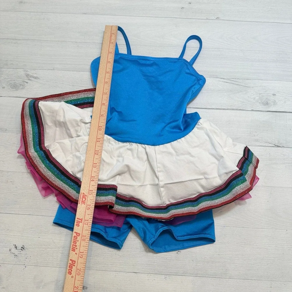 Weissman girls dance outfit leotard blue with white skirt pink tulle child small